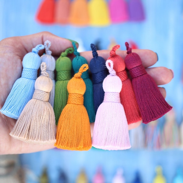 Plush Cotton Tassels for Jewelry, Twisted Rope Binding, Decorative Tassels, 2.75", Passementerie, Tassle Pendant, DIY Home Decor Fringe