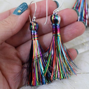 Rainbow Tinsel Tassels, 2.5 Metallic, Jewelry Making Supply, Metallic Tinsel Fringe, DIY Jewelry Making, Tassel Earrings, 2 pcs image 6