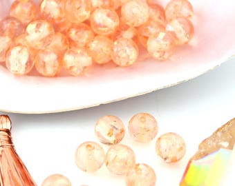 12mm Peach Glitter Confetti Beads, Italian Poly Resin Round, 5 Pcs.