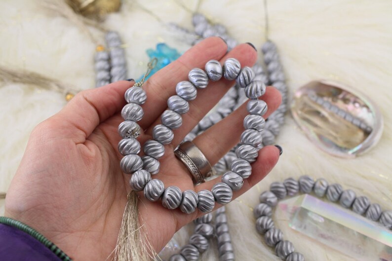 12x9mm Large Hole Bone Beads for Making Bracelet Malas Yoga Jewelry 25+pcs Shimmering Charms Silver Slant : Bone Rondelle Grooved Beads