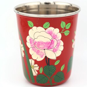 Vaso pequeño de acero inoxidable colorido, pintado a mano, de Cachemira. Regalo de inauguración de la casa, artículos para beber. Rose
