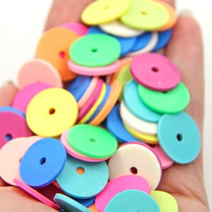 Polymer Clay Grab Bags: 18mm Heishi Disc Beads, Bright Rainbow, Jewelry Making, Big Dreams, Large Multi-Colored Charms, Lightweight Beads