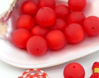20mm Satin Cherry Red Round Italian Resin Beads, 1 pc, DIY Crafts, Macrame, Beaded Jewelry