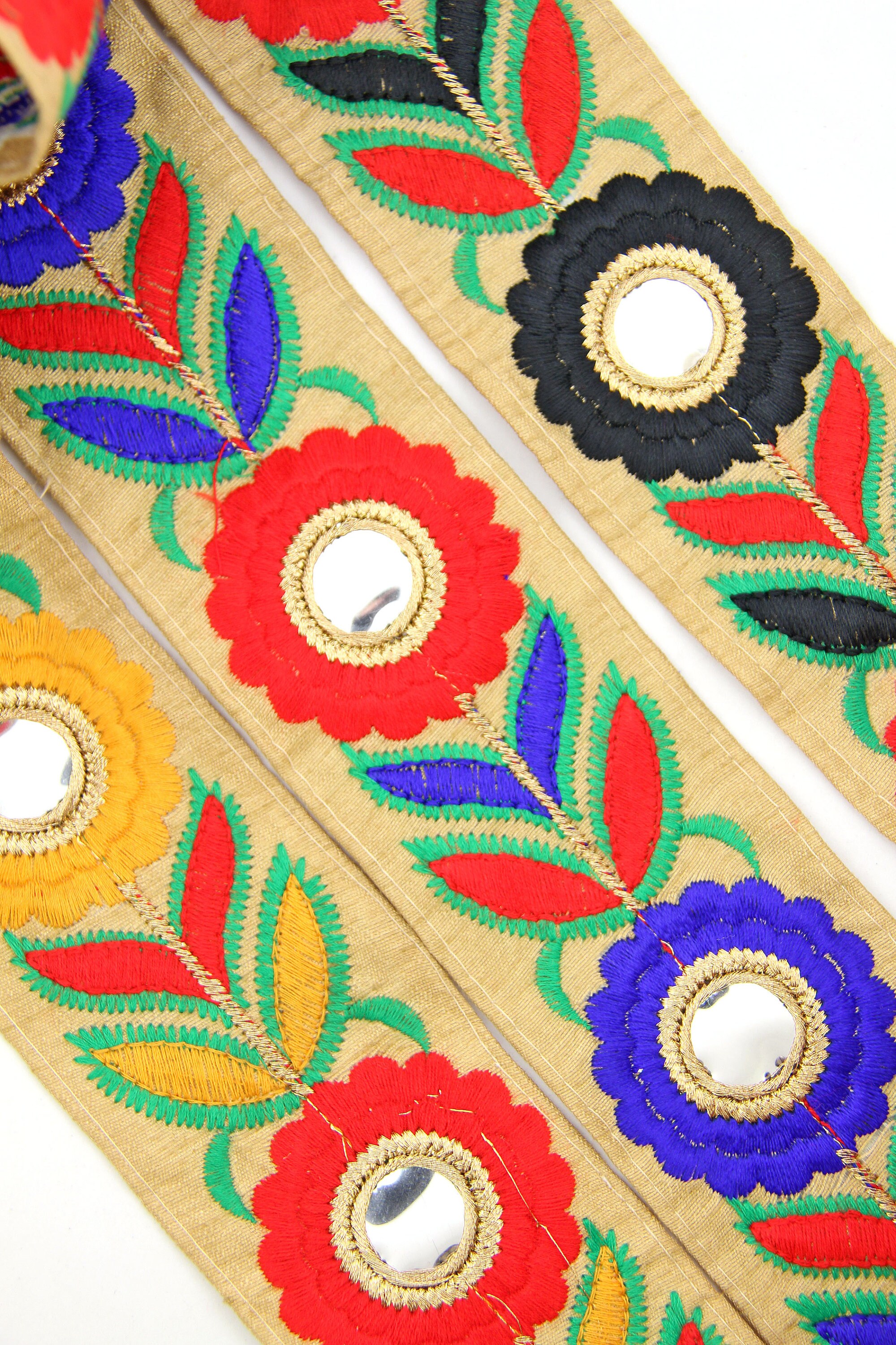 Marigold Floral Trim, Metallic Gold, Mirrored Fabric Border, Hand ...