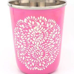 Vaso pequeño de acero inoxidable colorido, pintado a mano, de Cachemira. Regalo de inauguración de la casa, artículos para beber. Eleanor