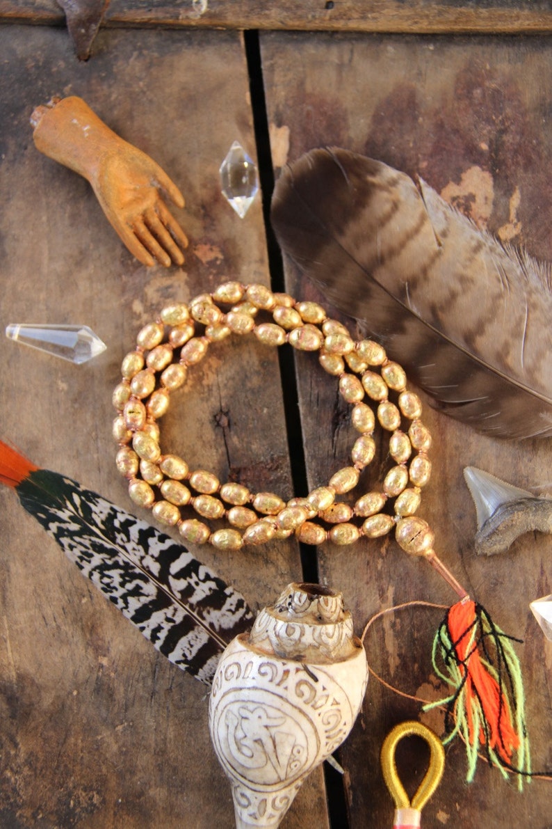 9x12mm Authentic Handmade African Tribal Jewelry Mala Making Craft Supplies Golden Beads Ethiopian Brass and Copper Hollow Bead Mala