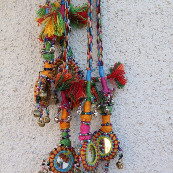 Camel Swag (Small), Ready to Ship, Multi-Colored Mirrored Bells, Camel Swag Pom Pom, Gypsy Fashion Design, Boho Home Decorating Supplies