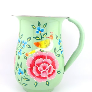 Floral Handpainted Stainless Steel Water Pitcher, Vase, from Kashmir, Serving Ware, Hostess Gift, Coquette Style image 3