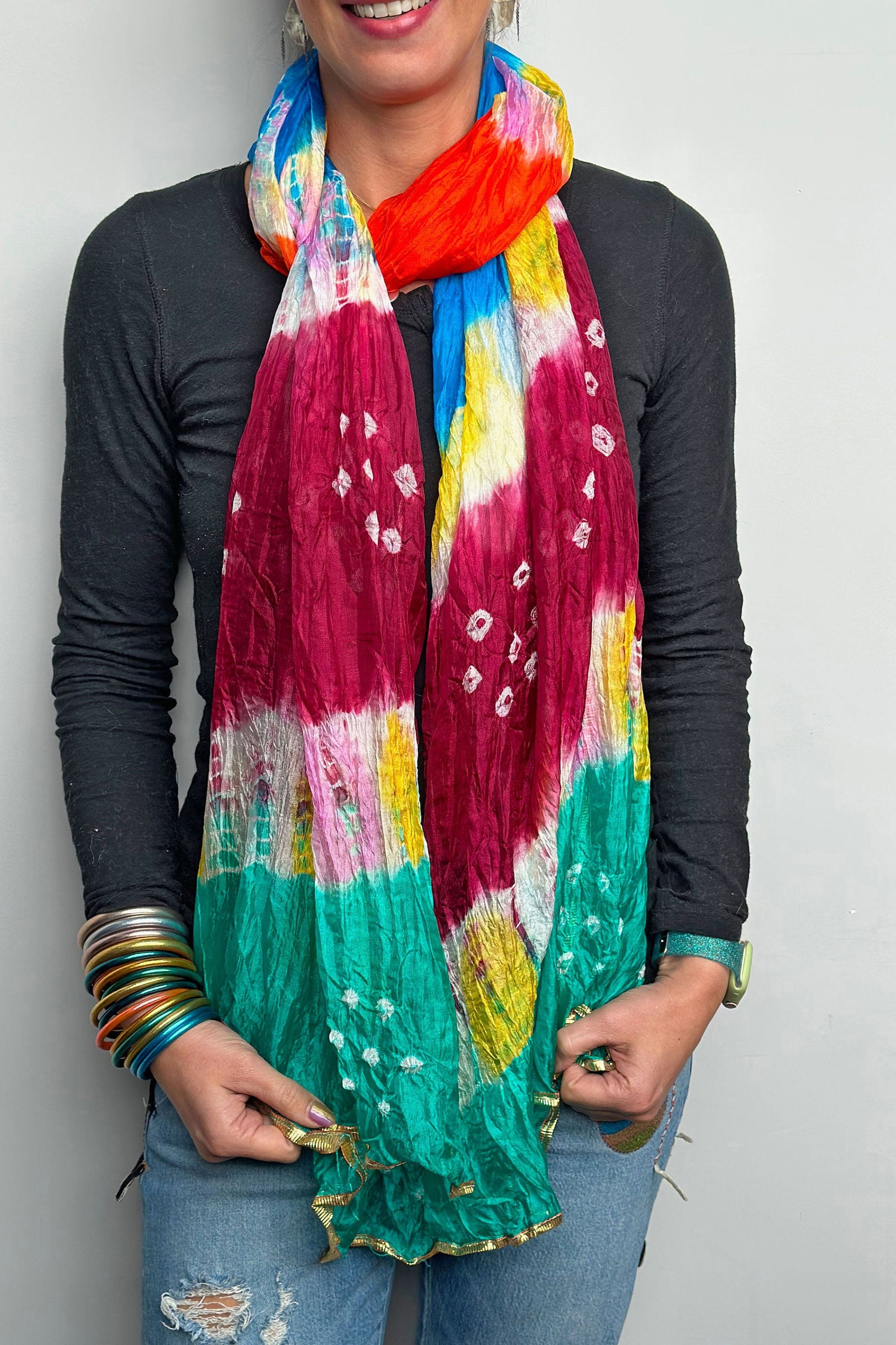 Multicolor Bandhani Tie-dye Chiffon Dupatta Scarf