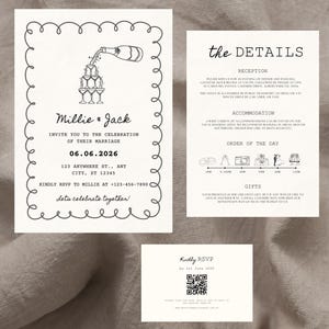 Editable Fun Wedding Invitation Template Bundle, Modern Invite Suite, RSVP Cards, Minimalistic Printable Details Set, Instant Download