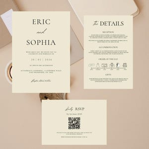 Editable Minimalist Wedding Invitation Template Bundle, Modern Invite Suite, RSVP Cards, Elegant Printable Details Set, Instant Download