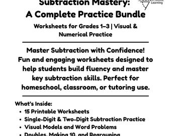 Subtraction Worksheets Bundle | Printable Math Facts & Subtraction Practice (Grades 1-3)