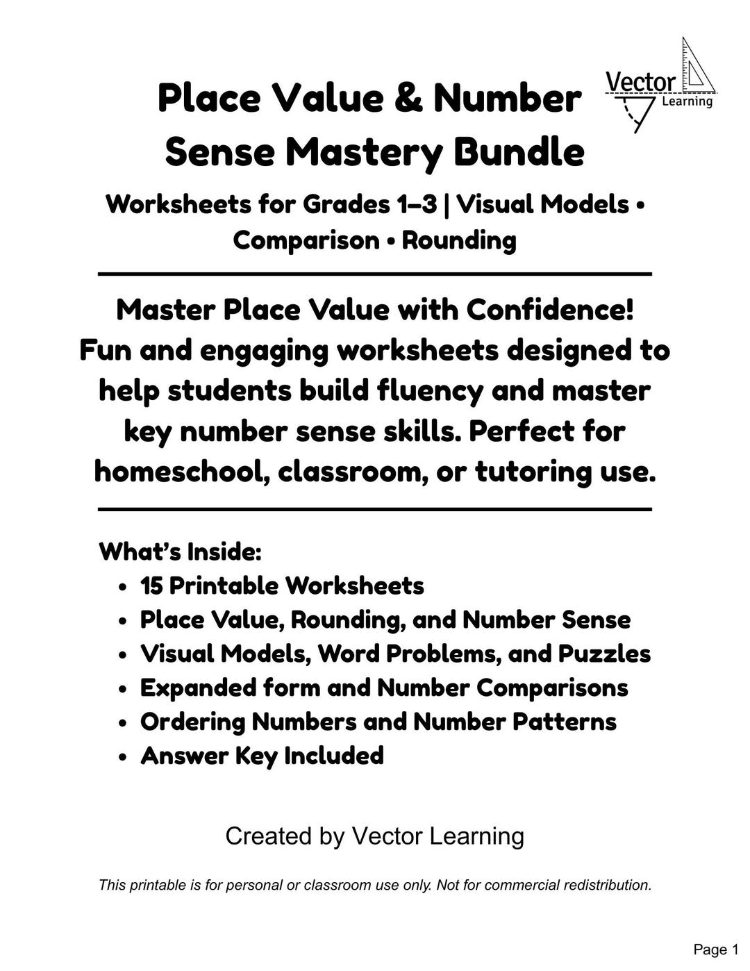 Place Value and Number Sense Worksheets Bundle | Printable Math ...