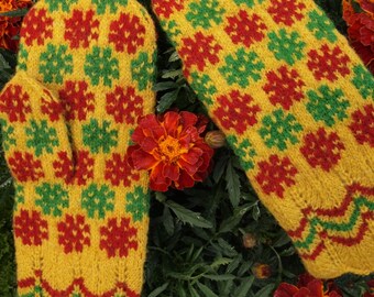 Finely Hand Knitted Estonia Mittens with Pure Vivid Joy
