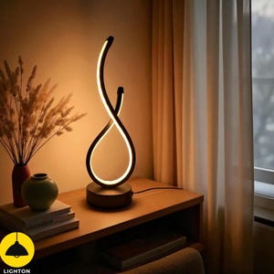 Modern LED Spiral Table Lamp – Dimmable Bedside Night Light for Kids Room or Bedroom Decor – Unique Loop Design Accent Light – USB Powered