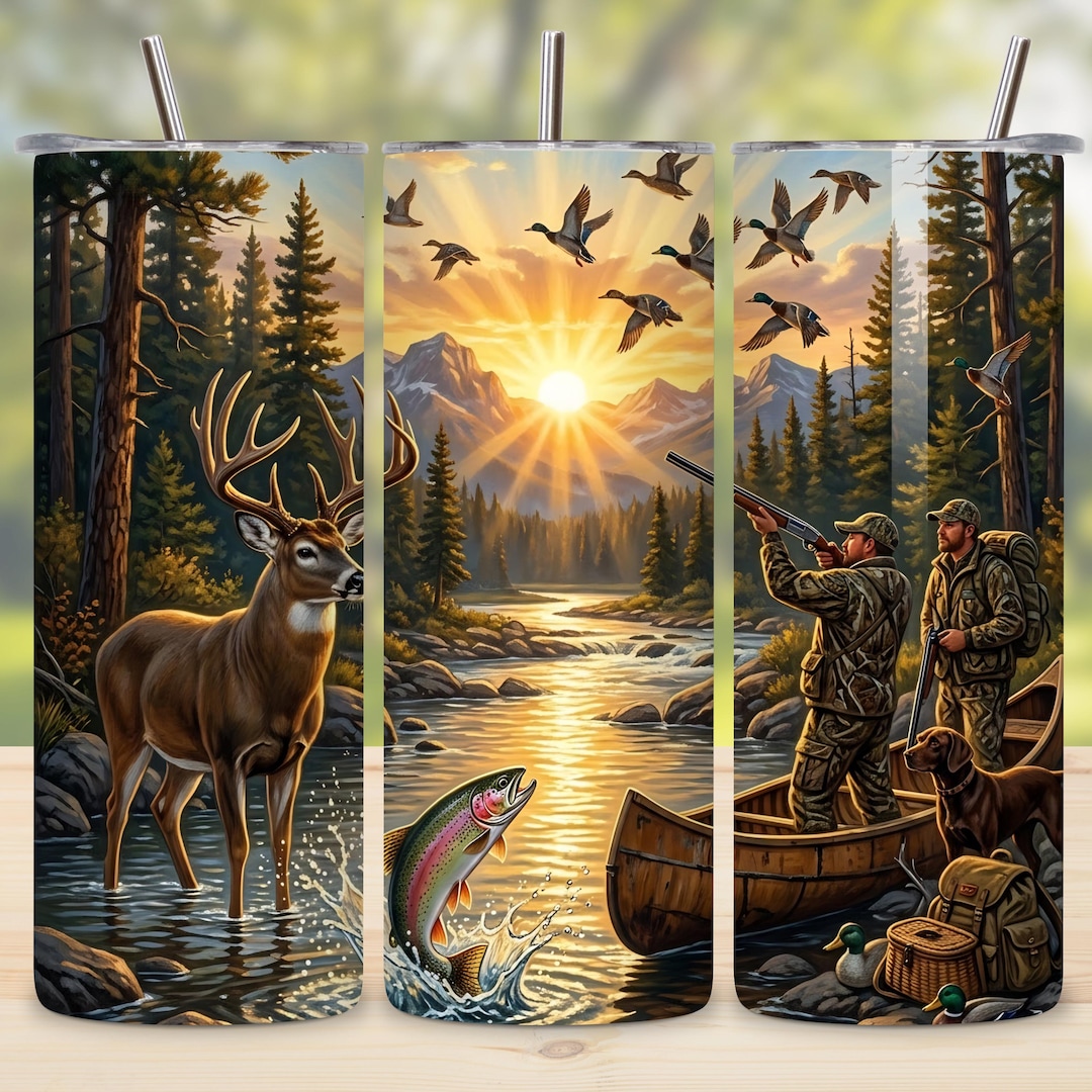 Hunting Tumbler Wrap PNG, Deer Fishing Duck Hunting 20oz Skinny ...
