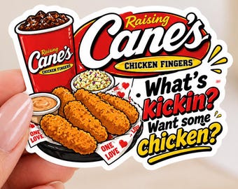 Rarising Cane's inspirierter Huhn Aufkleber | Lustiges Essen Zitat “What’s Kickin Wollen einige Huhn” |  Süßer Fast Food Aufkleber | Canes Sticker
