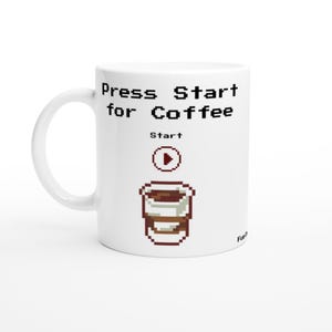 Gamer Coffee Mug Pixel Art Press Start Coffee Cup Gift For Him Her Video Game Present