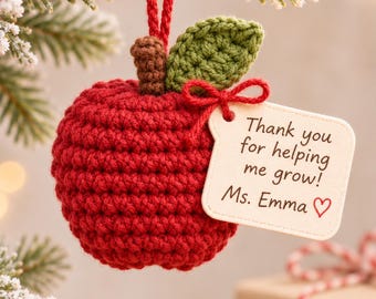 Personalized Crochet Apple Teacher Gift, Thank You Teacher Ornament, Teacher Appreciation Gift, Handmade Apple Keepsake
