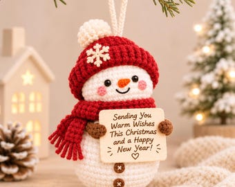 Personalized Crochet Mushroom Ornament, Christmas Message Gift, Cute Handmade Christmas Tree Decoration, Stocking Stuffer