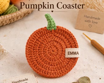 Personalized Pumpkin Coaster, Crochet Fall Coaster with Embroidered Name, Custom Autumn Gift, Thanksgiving Table Decor, Housewarming Gift
