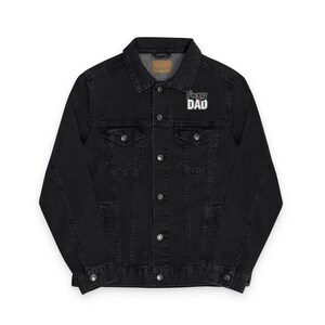 Premium Black denim jacket with embroidered Foxy Dad design perfect for furries streetwear fans and as a unique stylish gift