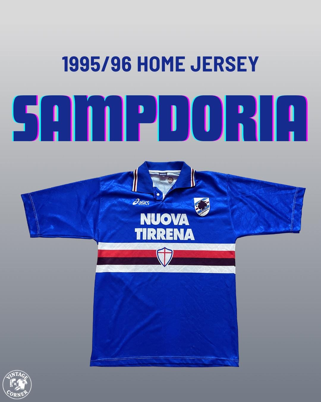 1995-96 Sampdoria Home Jersey | Asics Vintage Football Shirt |size