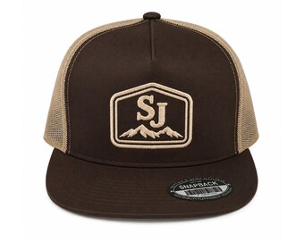 Stoner Joe's Center "SJ"  5 Panel Flat Brim Trucker Cap Brown/Khaki