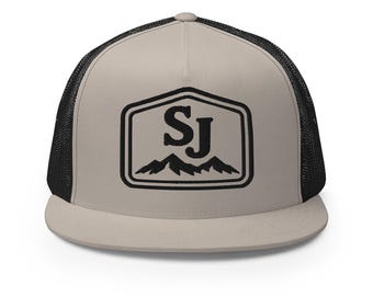 Stoner Joe's "SJ" 5 Panel Flat Brim Trucker Cap Silver/Black
