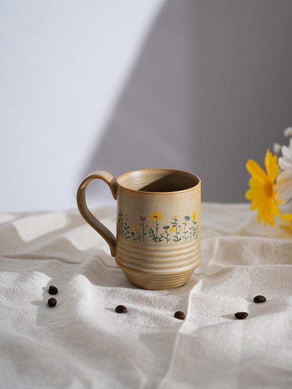 Hand-Painted Flower-Themed Ceramic Mug with Handle for Coffee Lovers, Custom Coffee Mug Gift, Milk Cup, Espresso Cup