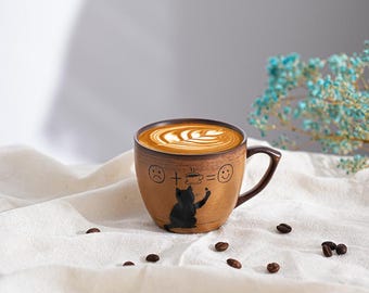 Hand-Painted Black Cat Coffee Cup, Ceramic Espresso Cup, Gift for Cat Owner