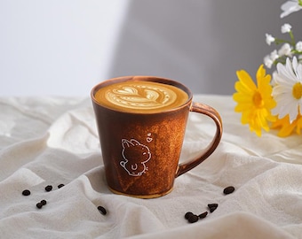 Custom Name Mug Engraved Rabbit Ceramic Art Cup Unique Bunny Mug Yellow Coffee Cup 8.7oz