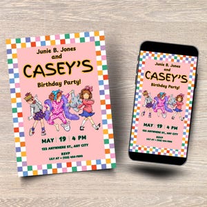 Editable Junie B. Jones Birthday Invitation, Invitation for Book Lovers, Kids Birthday Party Invite, Kids Book Theme, Printable and Mobile