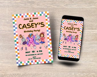 Editable Junie B. Jones Birthday Invitation, Invitation for Book Lovers, Kids Birthday Party Invite, Kids Book Theme, Printable and Mobile