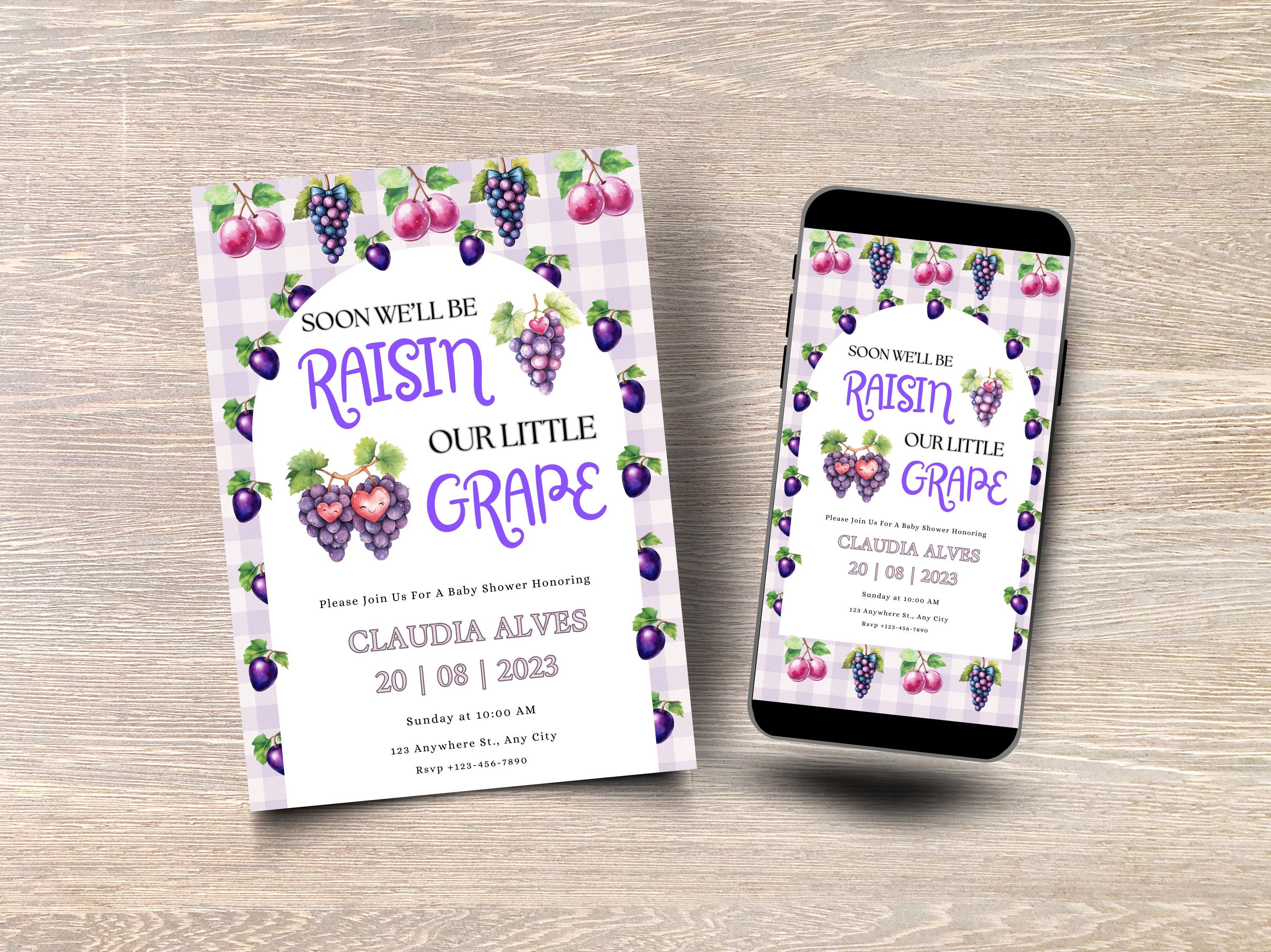 Grape Baby Shower Invitation, Fruit Baby Shower Invitation, Purple 