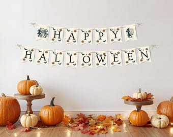Vintage Halloween-banner Monster Mash: bewerkbaar en afdrukbaar feestdecor (canvasjabloon)