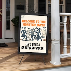 Letrero de bienvenida de Monster Mash: Decoración vintage para fiesta de Halloween (tres tamaños digitales disponibles)
