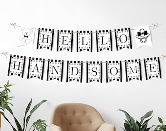 A Little Gentleman Is On The Way Baby Shower Banner, Little Gentleman Baby Shower, Canva Template, Editable and Printable Party Decor