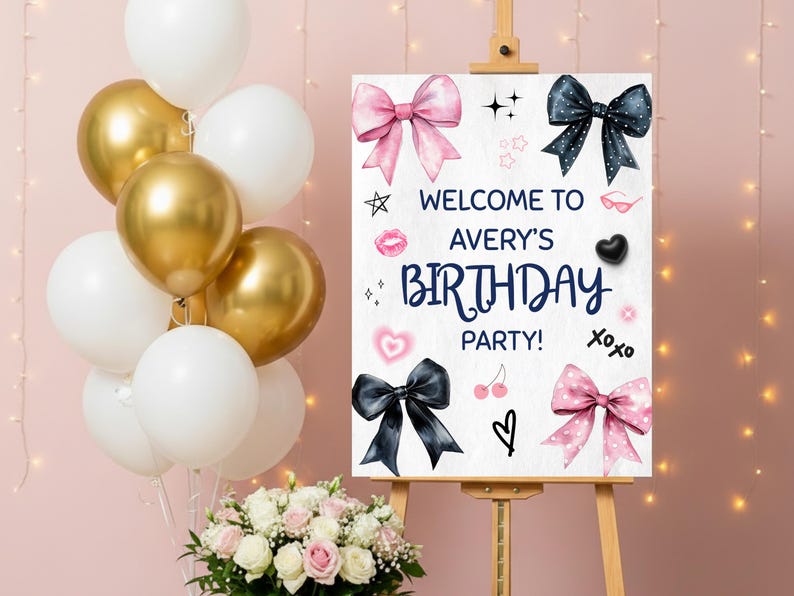 Pink and Black Bow Birthday Invitation, Invitation for Girl Birthday Party, Coquette Bow Card, Ribbon Birthday Invite, Printable and Mobile image 11