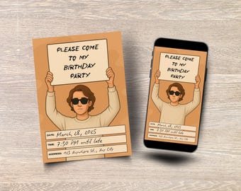 Invitación de cumpleaños con cartel de "Chico con cartel", invitación divertida y editable, invitación para fiesta temática de memes, plantilla para fiesta de cumpleaños de adultos, imprimible y para móvil