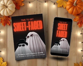 Tijd om een grappige uitnodiging voor Halloween-feestje voor volwassenen te krijgen - bewerkbare canvassjabloon, afdrukbare en mobiele versies