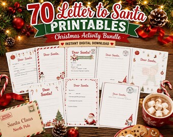 70 Printable Letter to Santa Bundle, Kids Holiday Activity (Digital Download)