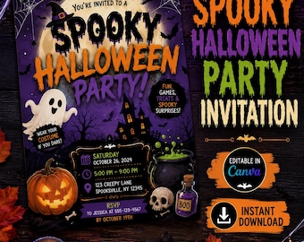 Halloween Party Invitation | Kids & Adult Costume Party Template | Editable Canva Invite | Instant Download