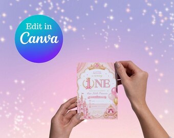 Princess 1st Birthday, Pink Princess, Editable Canva Digital Invite,