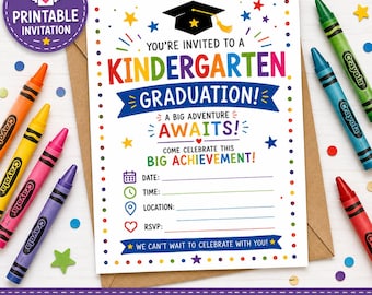 Kindergarten Graduation Invitation, Crayon Design, Printable Invite (Instant Download)