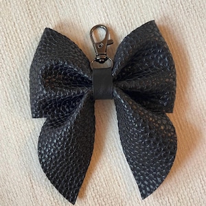 Black Faux Leather Bow Keychain Purse Charm Bogg Bag Charm