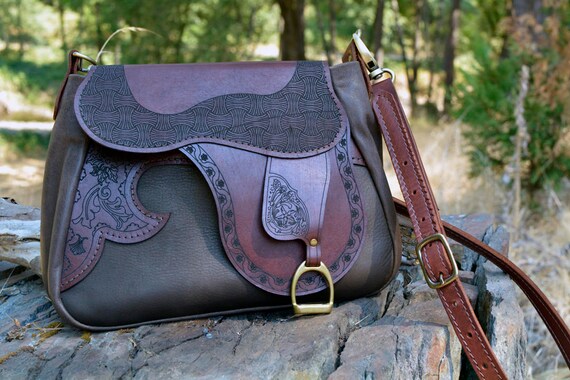 VINTAGE SADDLE PURSE Tooled Brown Leather Western Rodeo Horses £152.50 -  PicClick UK