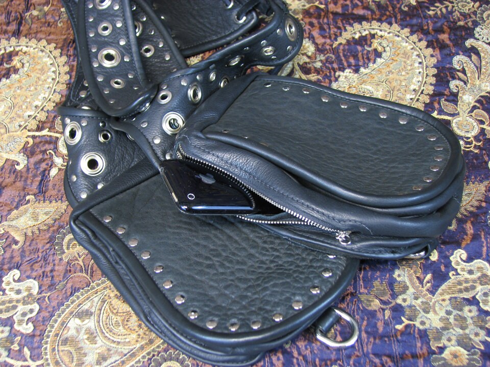 Large Shoulder Holster Purse in Black Buffalo and Metal Etsy