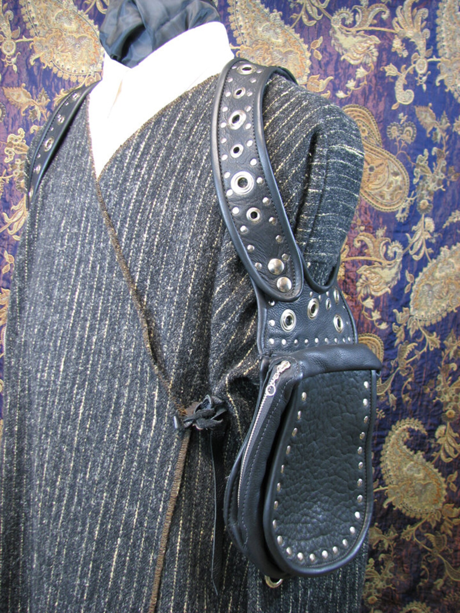 Large Shoulder Holster Purse in Black Buffalo and Metal Etsy