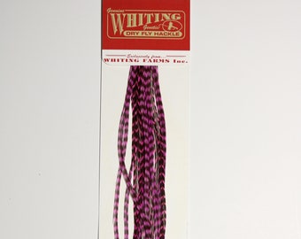 16 Grizzly dyed Magenta Whiting Farms Fashion Pack Hair Feather Extensions with 3 Free Crimp Beads